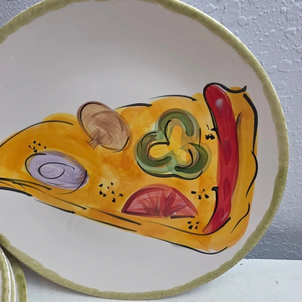 Tabletops Unlimited Kitchen Prep 201 Pizza Slice Dinner Plates Set‎ of 4 Ceramic
